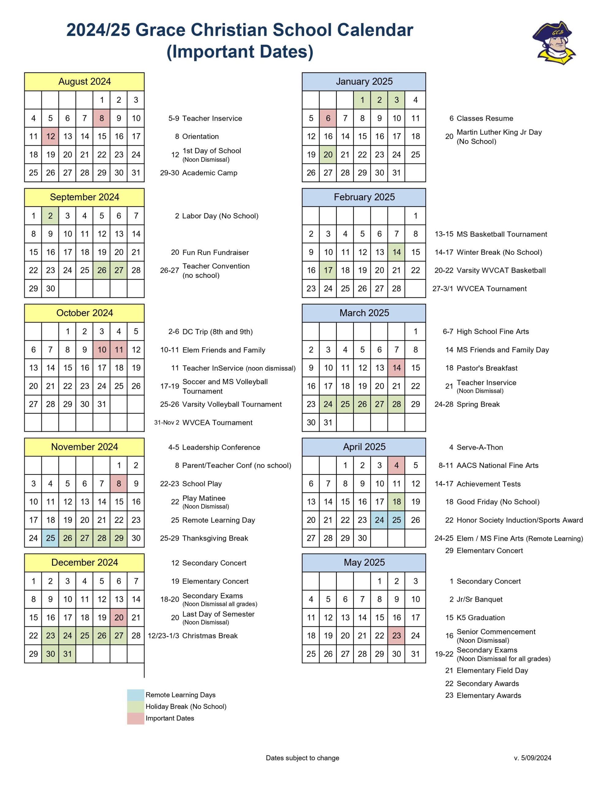 2024-2025 GCS Calendar