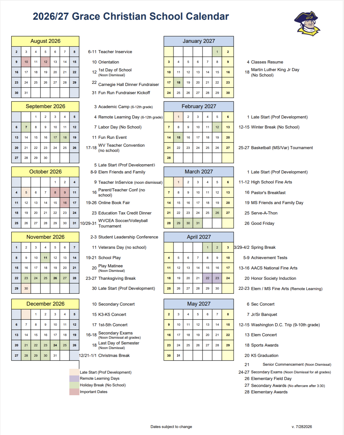 2024-2025 GCS Calendar